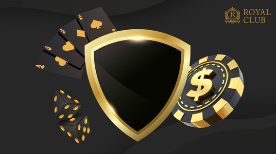 Icon featuring cards, dice, casino chips, and a golden shield.