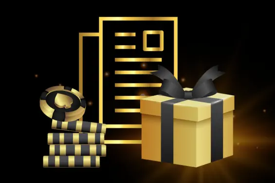 Document icon with stacks of gold chips and a gift box.