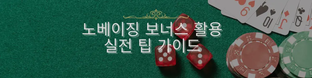 이미지에는 주사위, 포커 칩, 카드가 놓여 있으며 '노베이징 보너스 활용 실전 팁 가이드'라는 문구가 적혀 있습니다.